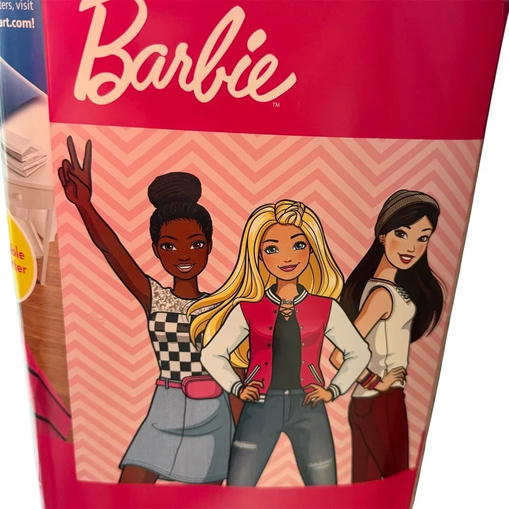 Barbie 2 Piece Reversible Comforter Set Twin Full Pink Chevron Silhouette New